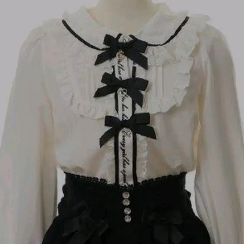 [BUNJANG] Liz Lisa 3-Tier Message Ribbon Blouse Black / 택포) 리즈리사 3연 메세지 리본 블라우스 블랙 양산형 지뢰계 스나계