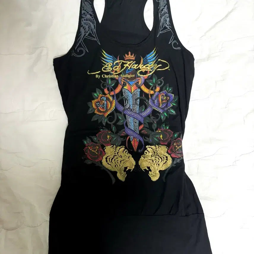 [BUNJANG] Ed Hardy Sleeveless Mini Dress / 에드하디 나시 원피스 슬리브리스 원피스