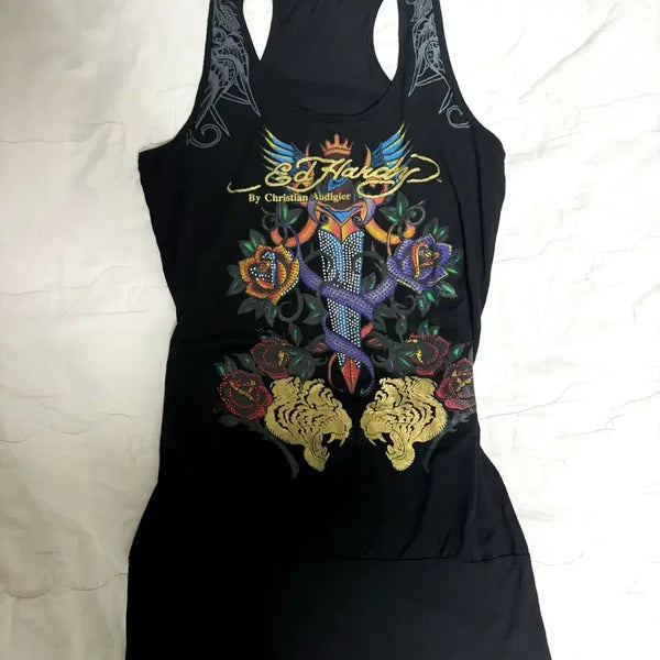 [BUNJANG] Ed Hardy Sleeveless Mini Dress / 에드하디 나시 원피스 슬리브리스 원피스