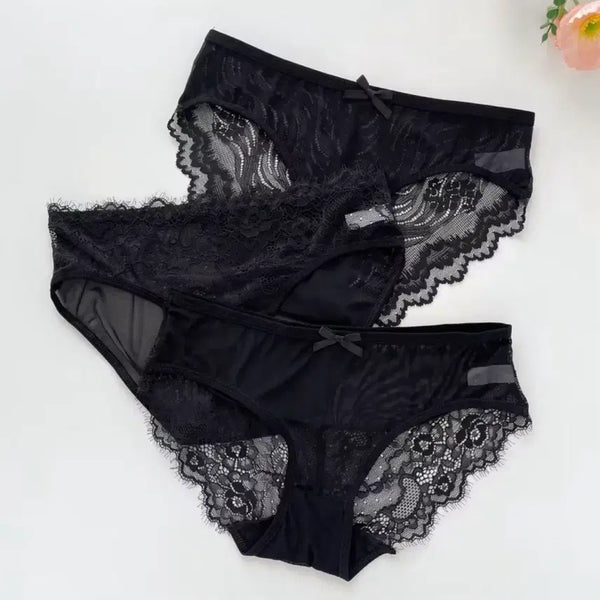 [BUNJANG] Lace 3-Piece Set Women's Panties (Black) / 중고 레이스 3종 세트 여자 팬티 (black) 여성