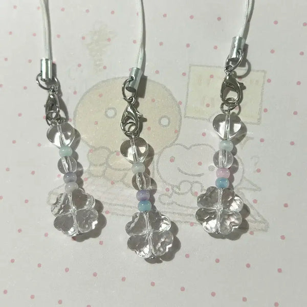 [BUNJANG] Transparent Clover Heart Keychain / 새상품 투명 클로버 키링, 네잎클로버 하트 키링