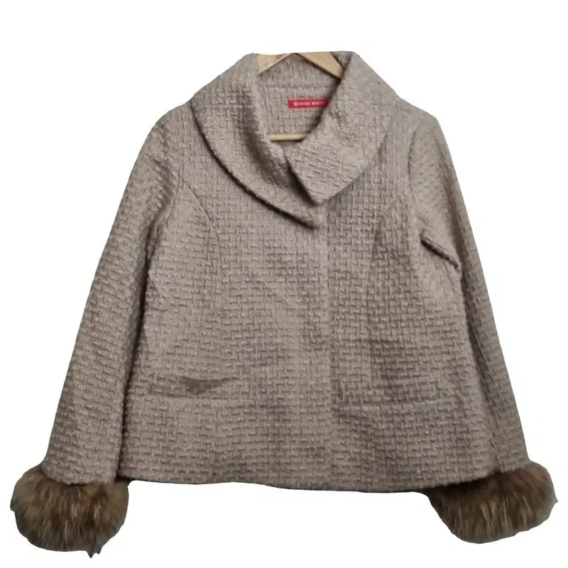 [BUNJANG] IMAGE ROUGE Beige Fur Cuffs Short Coat (M) / IMAGE ROUGE 베이지 퍼 커프스 숏 코트 [M] 겨울 여성 울자켓