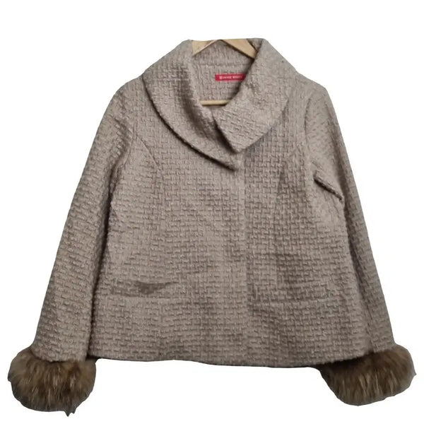[BUNJANG] IMAGE ROUGE Beige Fur Cuffs Short Coat (M) / IMAGE ROUGE 베이지 퍼 커프스 숏 코트 [M] 겨울 여성 울자켓