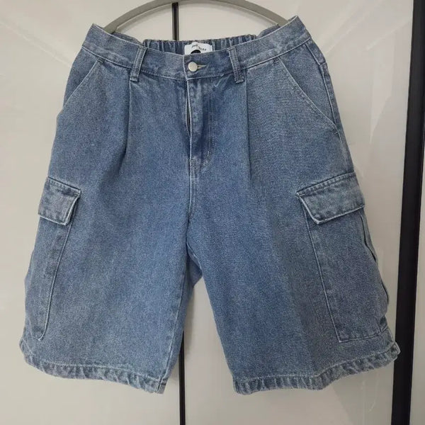 [BUNJANG] Cargo Denim Shorts (Blue/Black) / 카고 데님 반바지 (청색/검정) 31~32