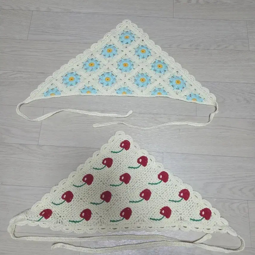 [BUNJANG] Floral Cherry Pattern Hair Scarf / 꽃/체리 머리두건