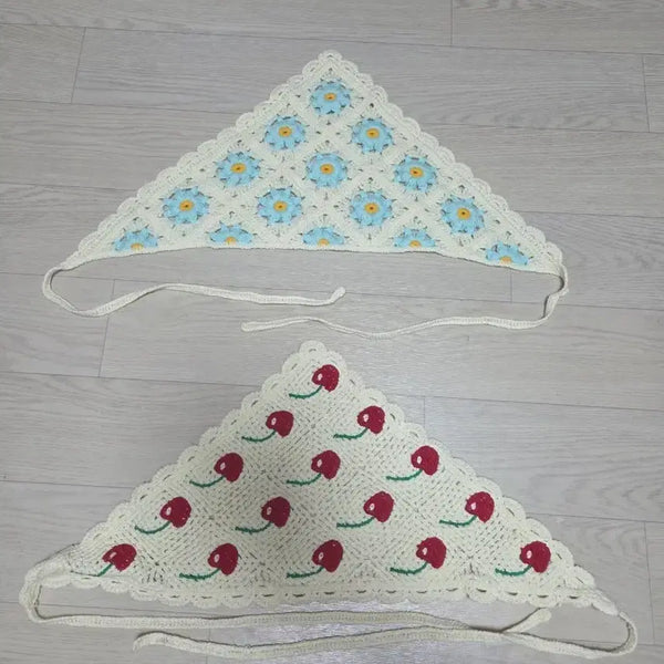 [BUNJANG] Floral Cherry Pattern Hair Scarf / 꽃/체리 머리두건