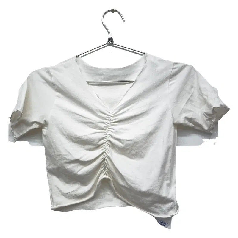 [BUNJANG] White Vintage Cropped Short Sleeve T-Shirt / 화이트 빈티지 크롭 반팔티