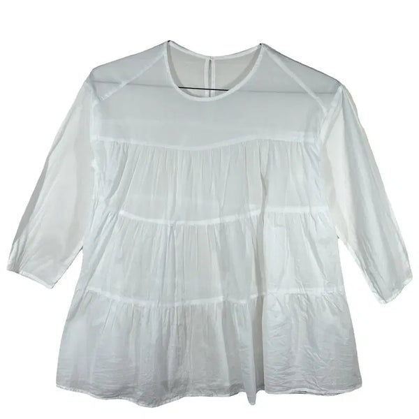 [BUNJANG] GU White Ruffle Shirring Blouse / GU 지유 화이트 캉캉 셔링 블라우스 러블리룩 여름상의 [S] 코튼 100%