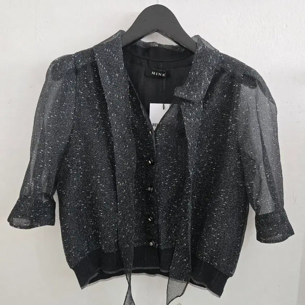 [BUNJANG] Mine 2022 Black & Metallic Polyester Blend Blouse / 마인 2022 블라우스