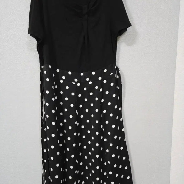 [BUNJANG] Polka Dot Short Sleeve Dress - Size 66 / 도트배색 반팔원피스 66
