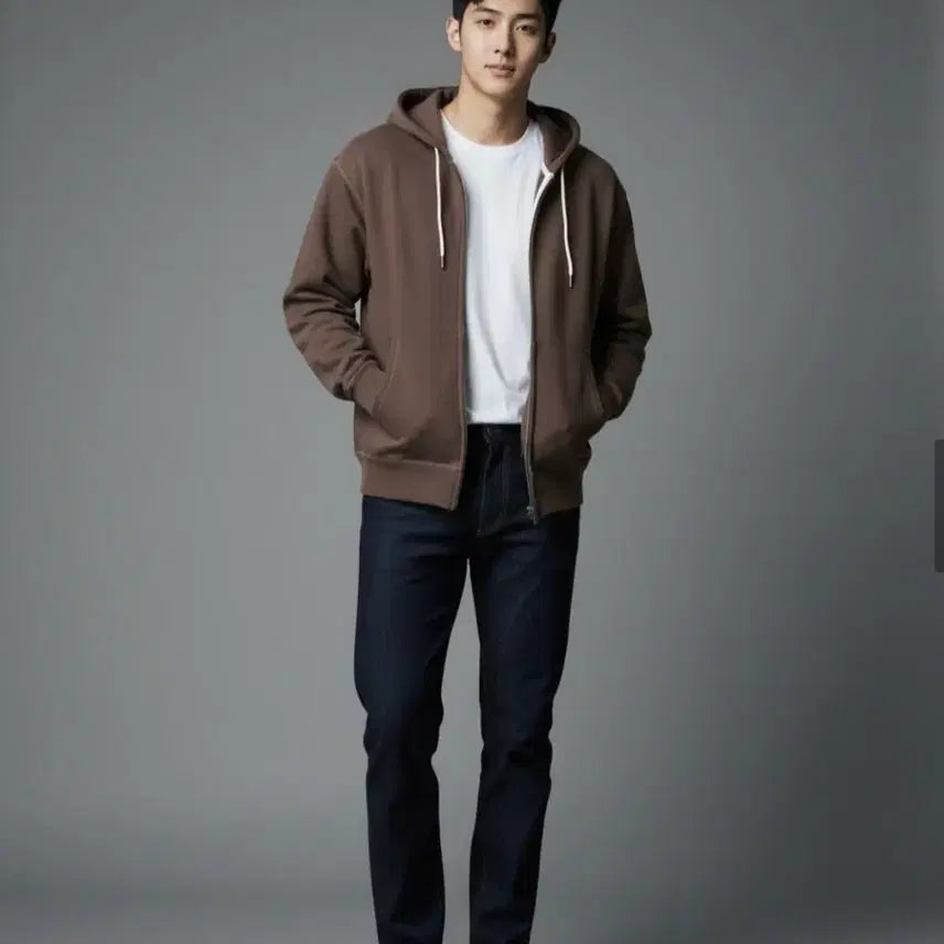 [BUNJANG] Leaf Said Brown Hooded Zip-Up Jacket / 리프사으드브라운후드직업