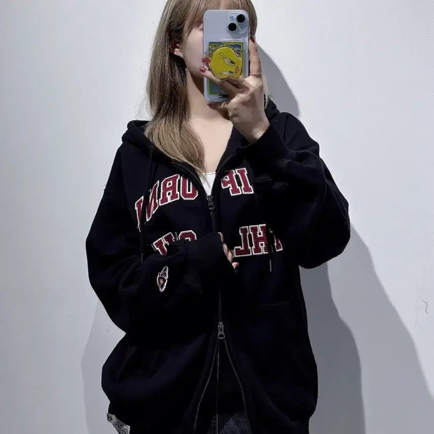 [BUNJANG] Who.A.U Black Big Logo Two-Way Hooded Zip-Up / 후아유 블랙 빅로고 투웨이 후드집업