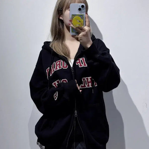 [BUNJANG] Who.A.U Black Big Logo Two-Way Hooded Zip-Up / 후아유 블랙 빅로고 투웨이 후드집업