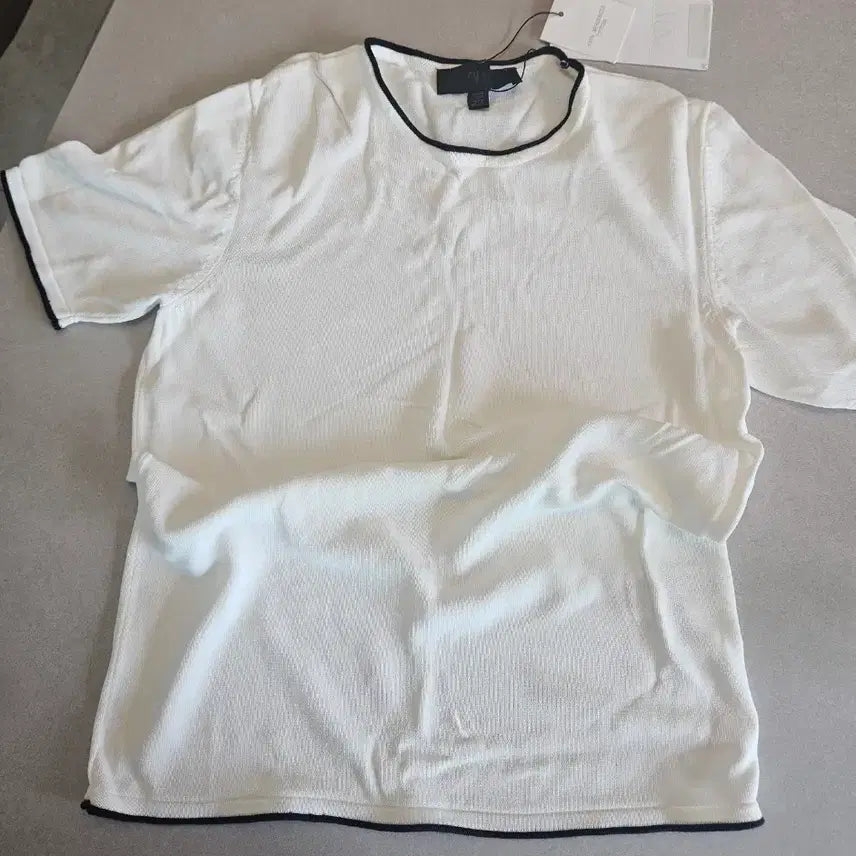 [BUNJANG] Zara White Color Block Short Sleeve Knit / 새것) 자라 화이트  배색 반팔 니트