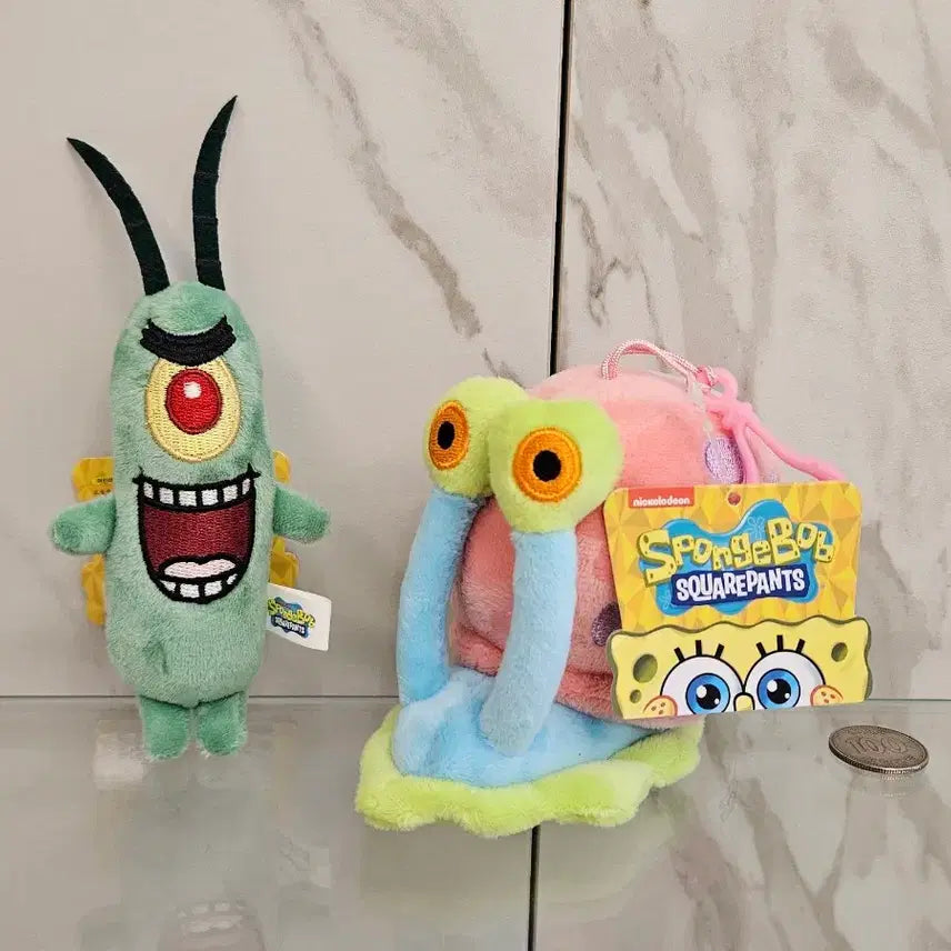 [BUNJANG] SpongeBob Plankton & Pincus Keychain Plush Set / [새상품] 스펀지밥 플랑크톤&핑핑이 세트 (가방고리 인형)