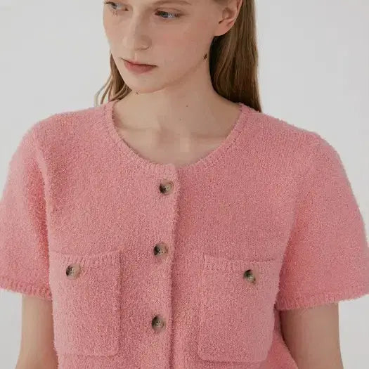 [BUNJANG] JSNY Pink Terry Knit Cardigan / JSNY 핑크 반팔 가디건입니다