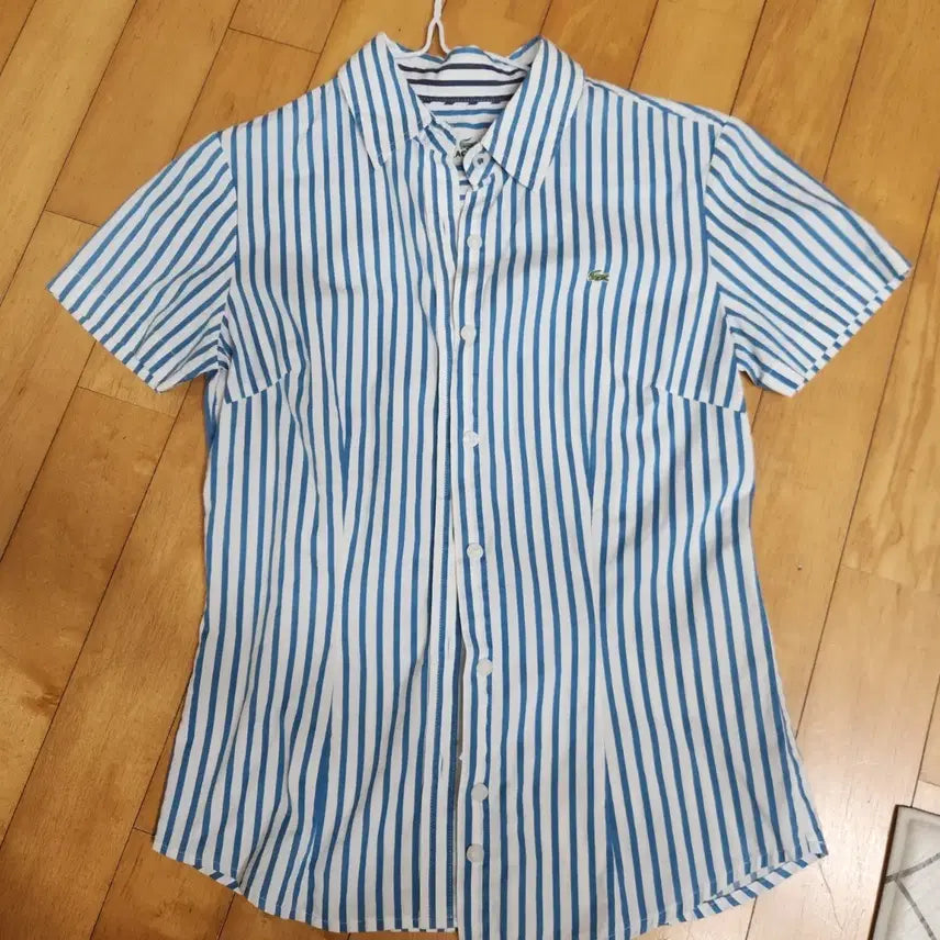 [BUNJANG] Lacoste Blue Striped Short Sleeve Shirt / 라코스테 블루 스트라이프 반팔 셔츠
