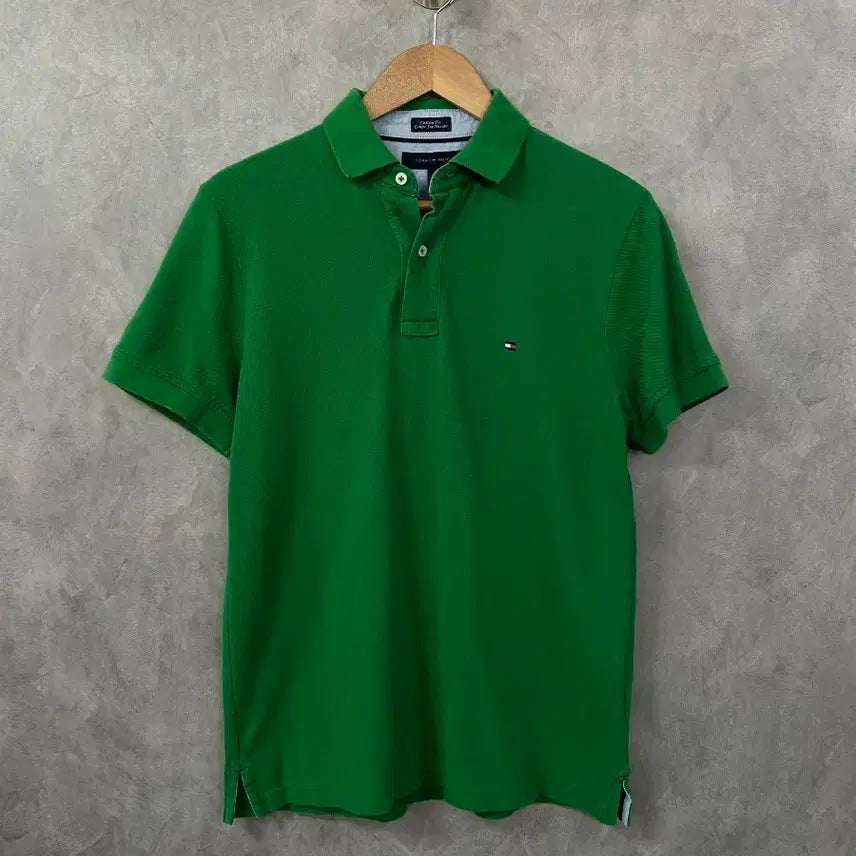 [BUNJANG] Tommy Hilfiger Basic Logo Short Sleeve Polo Shirt Green S / 타미힐피거 기본 로고 반팔 카라티 그린 S