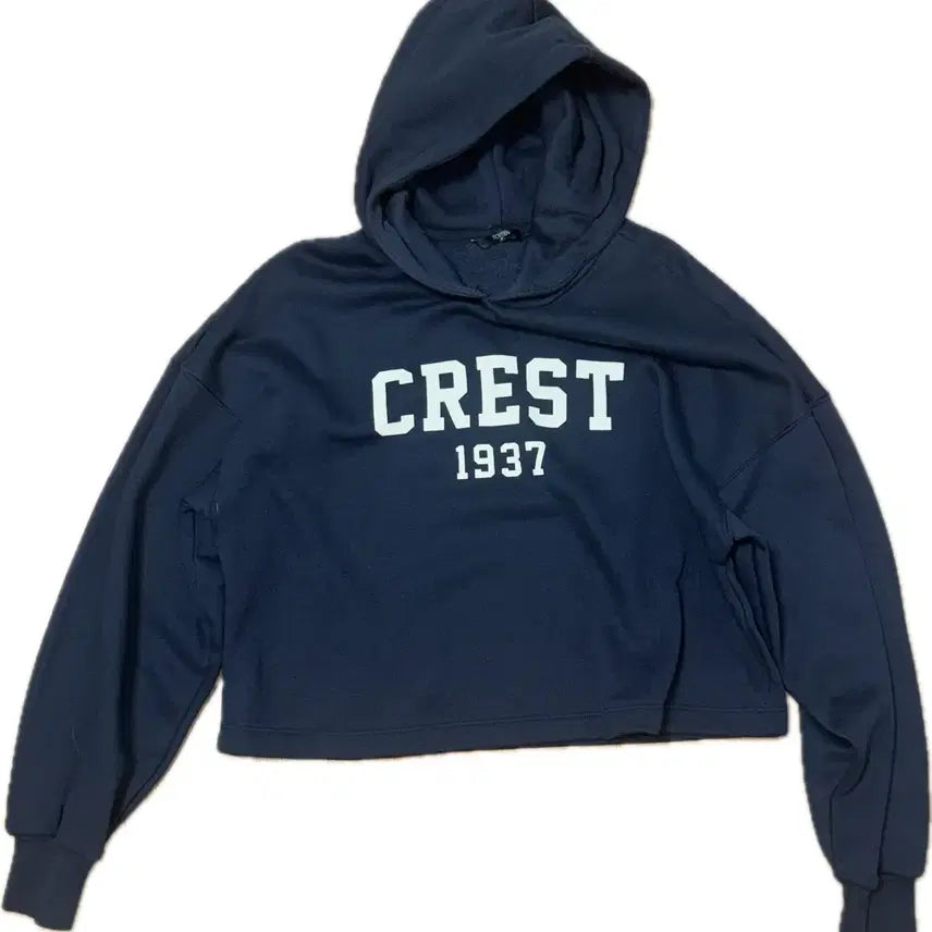 [BUNJANG] TOPTEN Navy Lettering Crop Hoodie / 탑텐 네이비 레터링 크롭 후드티