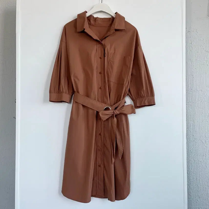 [BUNJANG] Max Studio Shirt Dress Brown Nylon Cotton Blend / 막스 스튜디오 셔츠 원피스 브라운 95