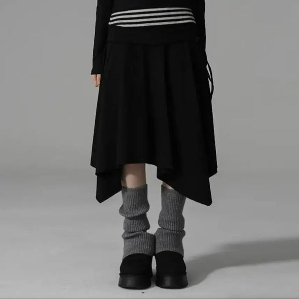[BUNJANG] Binary One Jewel Asymmetric Midi Skirt / 바이너리원 쥬얼 언발 미디스커트