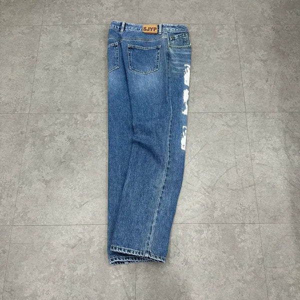 [BUNJANG] SJYP Women's Graphic Painting Denim Jeans (Size S) / S 한섬 SJYP 여자 그래픽 페인팅 데님 청바지