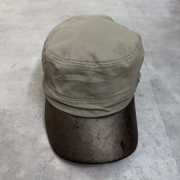 [BUNJANG] Guess Vintage Leather Military Cap Khaki / FREE 게스 빈티지 레더 군모 모자 카키