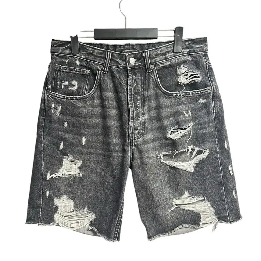 [BUNJANG] Zara Distressed Denim Shorts Black 32 Size / 자라(ZARA) 데미지 데님 쇼츠 반바지 블랙 32SIZE