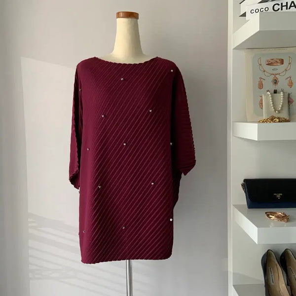 [BUNJANG] Pleatsme Wine Cubic Embellished Pleated Top / 플리츠미(Pleatsme) 와인 컬러 큐빅 장식 플리츠 상의