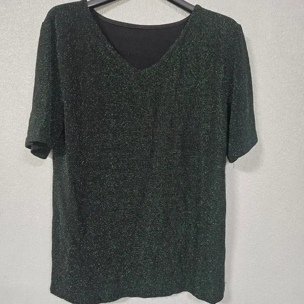 [BUNJANG] CHAIZE V-Neck Glitter Short Sleeve T-Shirt Size 55 / CHAIZE 브이넥 카키 반짝이 반팔티 55