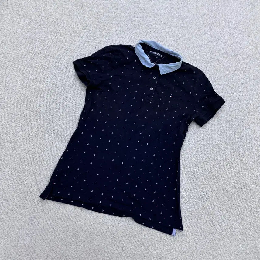 [BUNJANG] Tommy Hilfiger Women's Patterned Short Sleeve Polo T-Shirt / L 타미힐피거 여성 패턴 반팔 카라 티셔츠 0630E2