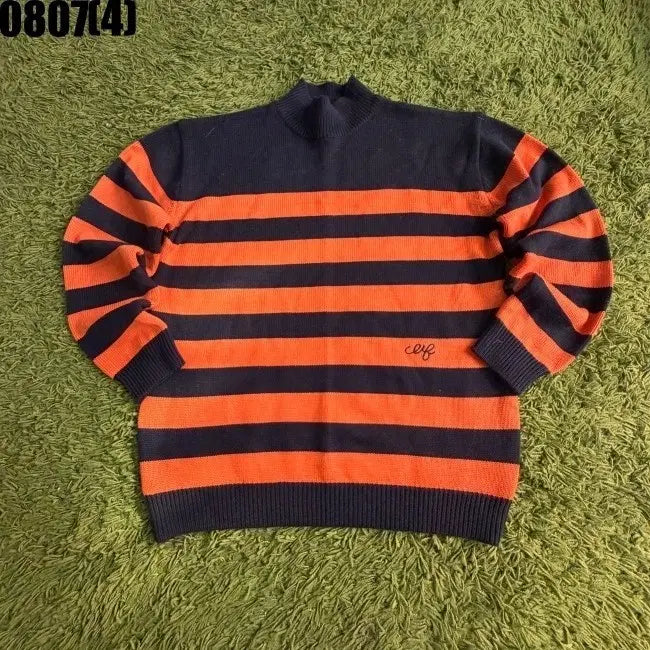 [BUNJANG] Cliff Wear Orange Navy Stripe Turtle Neck Sweater L / 클리프웨어 오렌지 네이비 단가라 터틀넥 스웨터 L 0807
