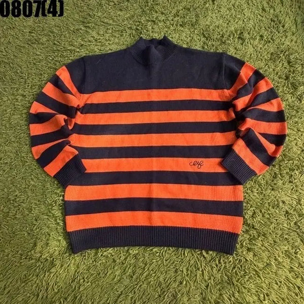 [BUNJANG] Cliff Wear Orange Navy Stripe Turtle Neck Sweater L / 클리프웨어 오렌지 네이비 단가라 터틀넥 스웨터 L 0807
