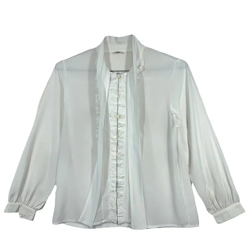 [BUNJANG] White Chiffon Frill Tie Blouse / 화이트 쉬폰 프릴 타이 블라우스 [M]로맨틱 페미닌룩 오피스 하객룩