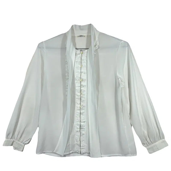 [BUNJANG] White Chiffon Frill Tie Blouse / 화이트 쉬폰 프릴 타이 블라우스 [M]로맨틱 페미닌룩 오피스 하객룩