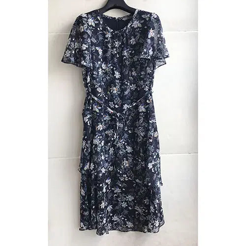 [BUNJANG] JISEN Navy Chiffon Pattern Design Dress / 지센 정품/2021 - 통통55.66/새거수준