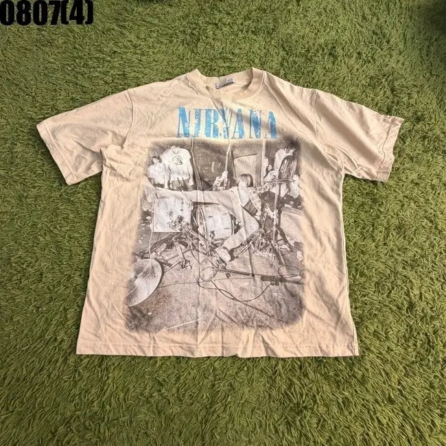 [BUNJANG] Nirvana Band Graphic Print Short Sleeve T-Shirt Beige / 반팔 티셔츠 베이지 0807