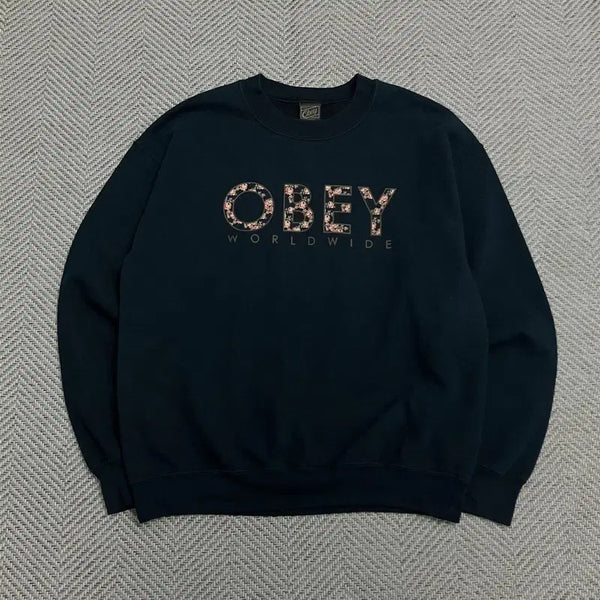 [BUNJANG] OBEY Flower Logo Sweatshirt / 오베이 플라워 로고 스웻셔츠 v5483