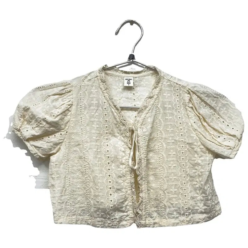 [BUNJANG] Cream Mori Vintage Short-Sleeve Blouse S / 크림 모리 빈티지 반팔 블라우스 S