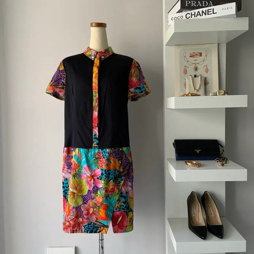 [BUNJANG] Versace Jeans Tropical Flower Color-Block Shirt Dress / [55] 베르사체 진스(VERSACE JEAN) 원피스