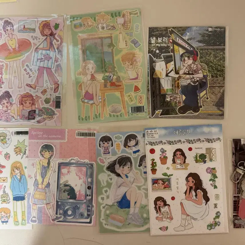 [BUNJANG] Person Stickers Set (9 pcs) + Kongjelly Keyring / 다꾸 처분/인물 스티커 9개 + 콩젤리 키링 세트