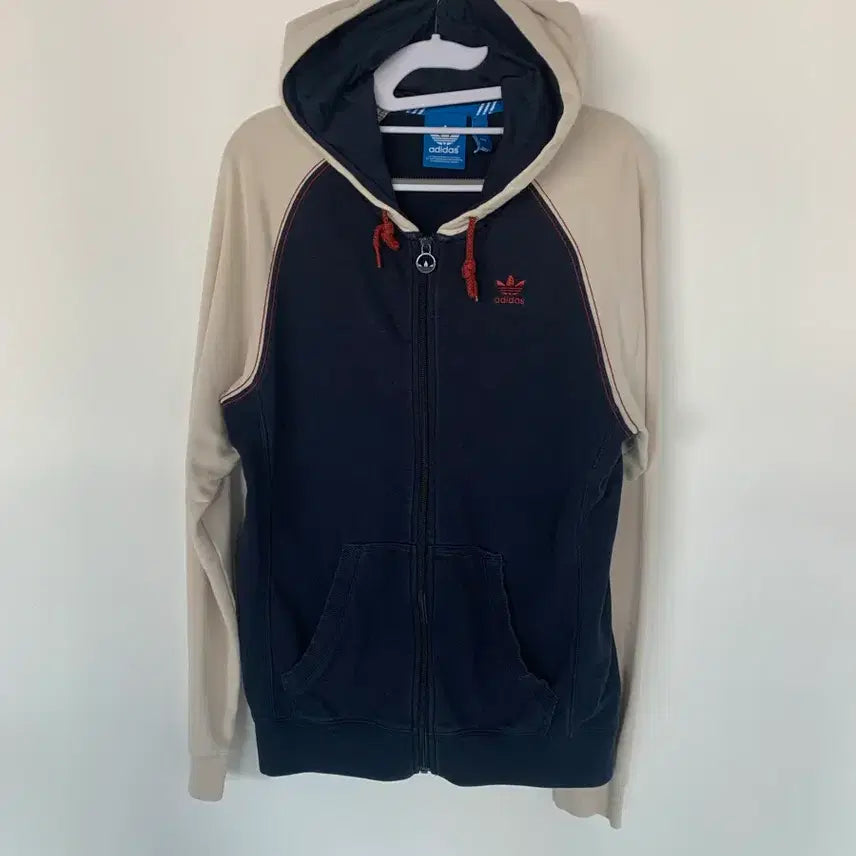 [BUNJANG] Adidas Hooded Zip-Up Jacket Navy Beige / 아디다스 후드 집업 네이비 베이지 90