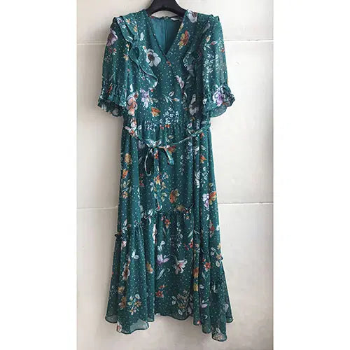 [BUNJANG] Compagna Green Chiffon Pattern Dress / 꼼빠니아 정품/2024-55/새거수준