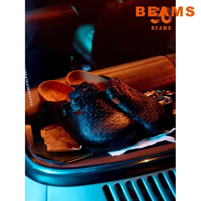 [BUNJANG] BEAMS x Birkenstock Boston Bon-Pattern Leather Sandals / 빔즈 별주 버켄스탁 보스턴 본패턴 블랙 샌들