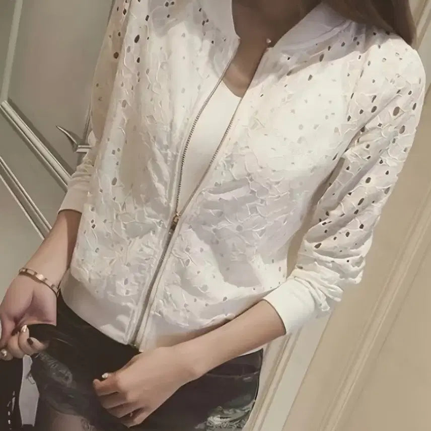 [BUNJANG] White Lace Bomber Jacket / 화이트 레이스 봄버 자켓.새상품