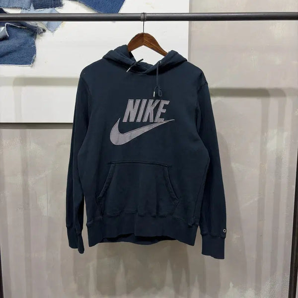 [BUNJANG] Nike Big Logo Patch Black Hoodie / (100) 나이키 스포츠 캐주얼 빅로고 패치 블랙 후드티