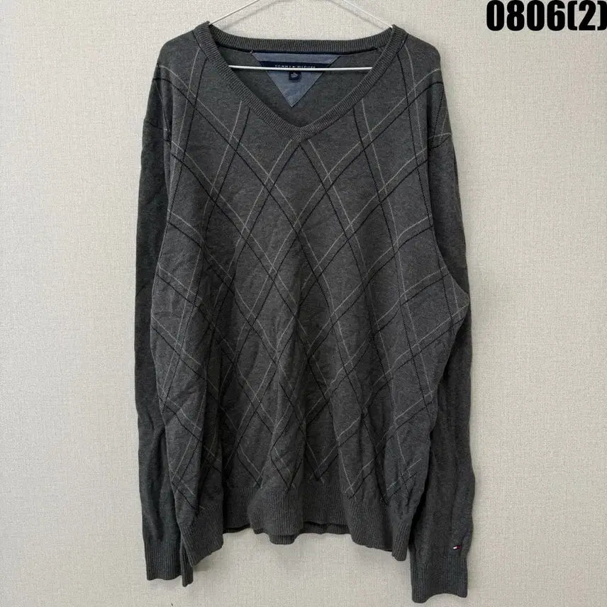 [BUNJANG] Tommy Hilfiger Argyle Pattern V-Neck Knit Grey XL / 타미힐피거 아가일 패턴 브이넥 니트 그레이 xl