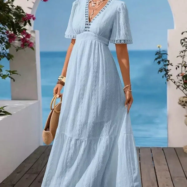 [BUNJANG] Stylish V-neck Long Dress (Sky Blue, Size S) / 세련 브이넥 롱 원피스S .새상품