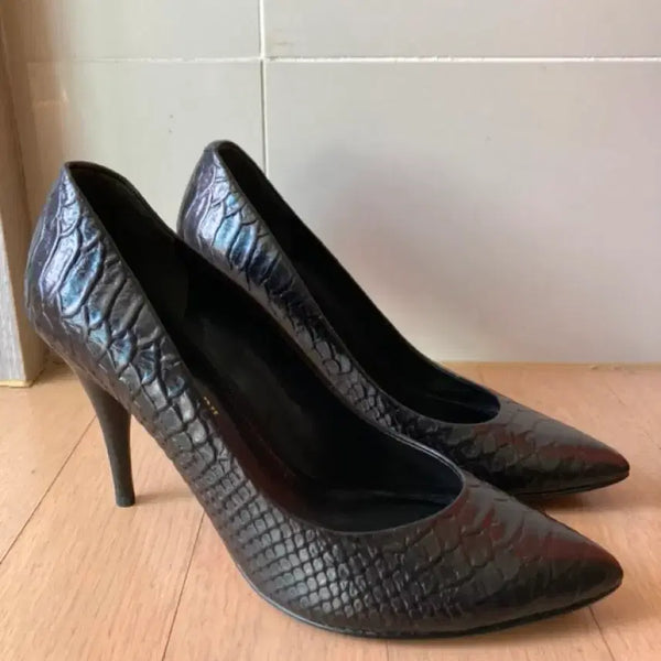 [BUNJANG] Anzo Angiolini Black Leather Heels / 블랙힐 엔조 안지올리니