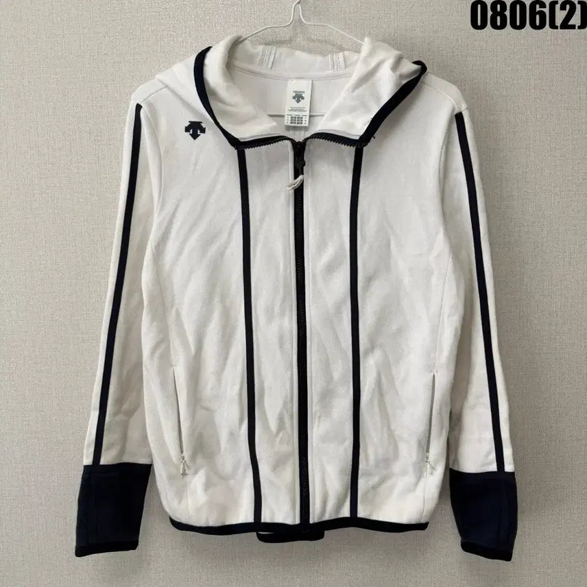 [BUNJANG] Descente Hooded Zip-Up Jacket White/Navy Size S / 데상트 후드 집업 흰색/네이비 S
